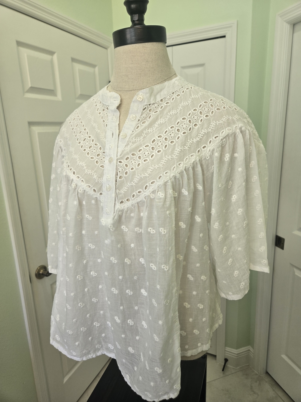 Calypso St. Barth White Eyelet Cotton Peasant Blouse Boho Resort